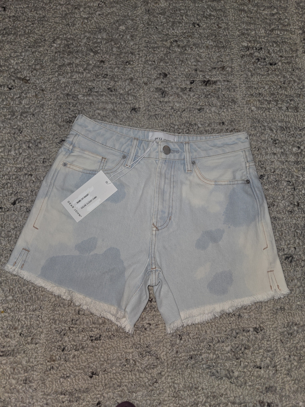 Dear John Light Blue Tie-Dye Denim Shorts with Frayed Hem